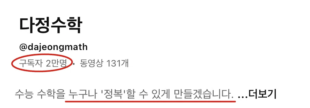다정수학 유튜브 채널 — 구독자 2만명
